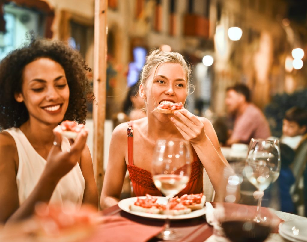 girls eating food